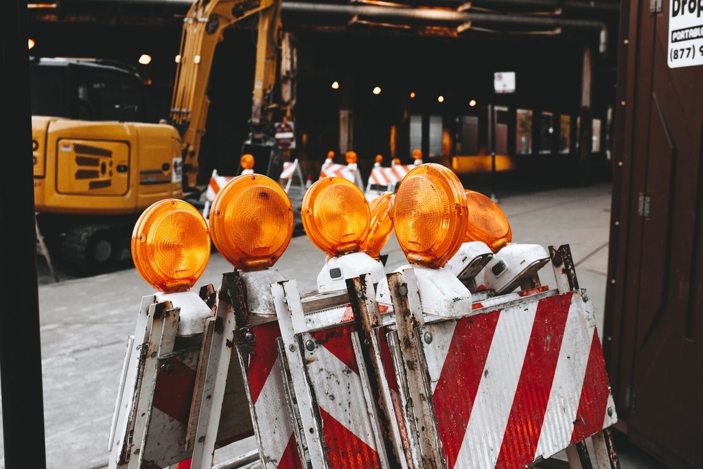 Red white barricades construction site